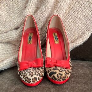 Leopard Print Heels with Red Bow